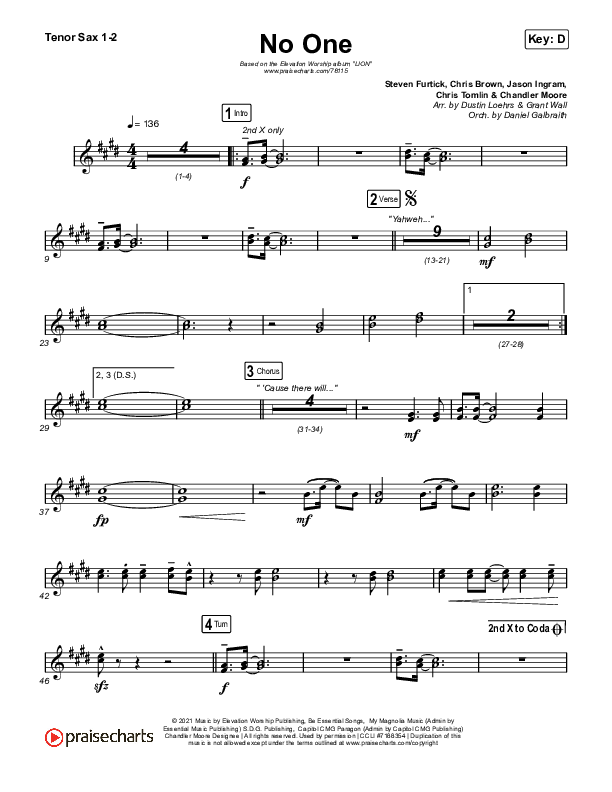 No One Tenor Sax 1/2 (Elevation Worship / Chandler Moore)