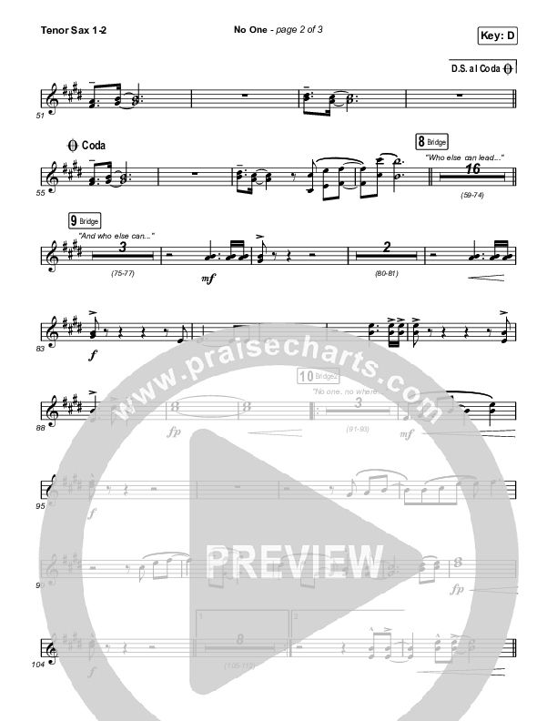 No One Tenor Sax 1/2 (Elevation Worship / Chandler Moore)