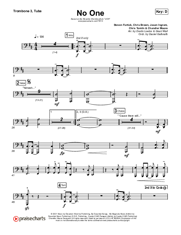 No One Trombone 3/Tuba (Elevation Worship / Chandler Moore)