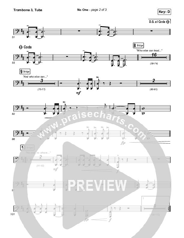 No One Trombone 3/Tuba (Elevation Worship / Chandler Moore)