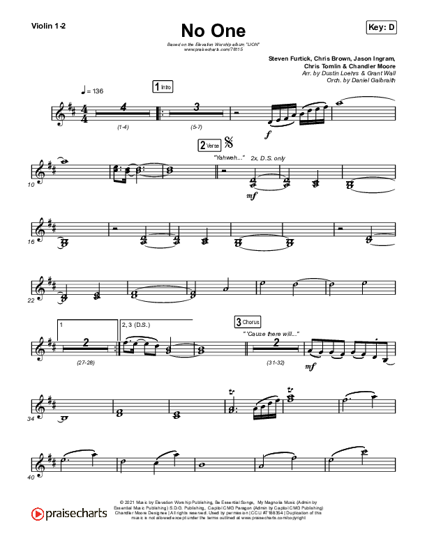 No One Violin 1/2 (Elevation Worship / Chandler Moore)