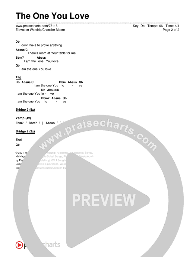 The One You Love Chords & Lyrics (Elevation Worship / Chandler Moore)