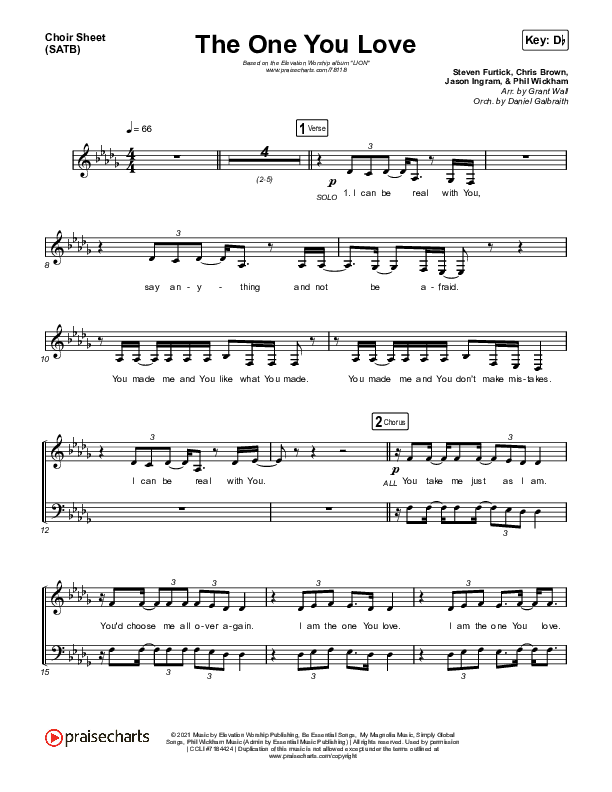 The One You Love Choir Vocals (SATB) (Elevation Worship / Chandler Moore)