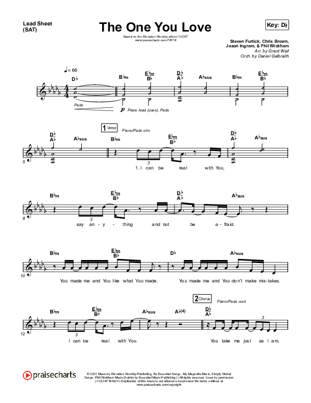The One You Love Lead Sheet (SAT) (Elevation Worship / Chandler Moore)