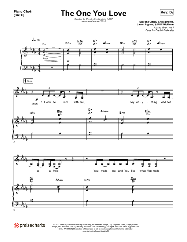 The One You Love Piano/Vocal (SATB) (Elevation Worship / Chandler Moore)