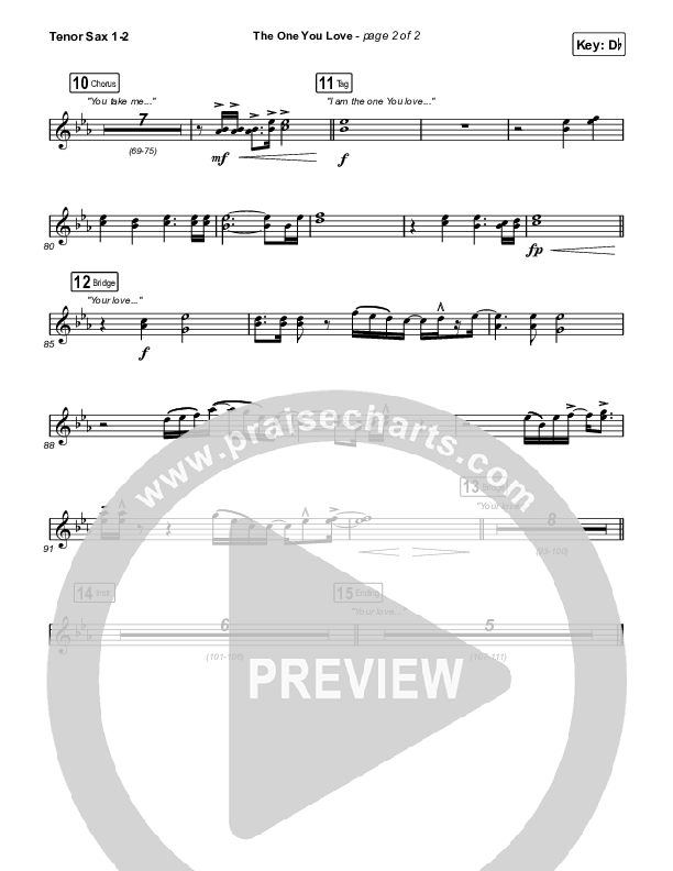 The One You Love Tenor Sax 1/2 (Elevation Worship / Chandler Moore)