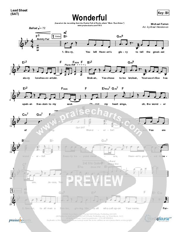 Wonderful Lead Sheet (Pocket Full Of Rocks)