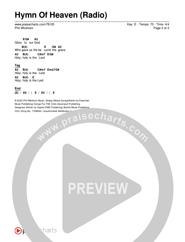 Hymn Of Heaven (Radio) Chords & Lyrics (Phil Wickham)