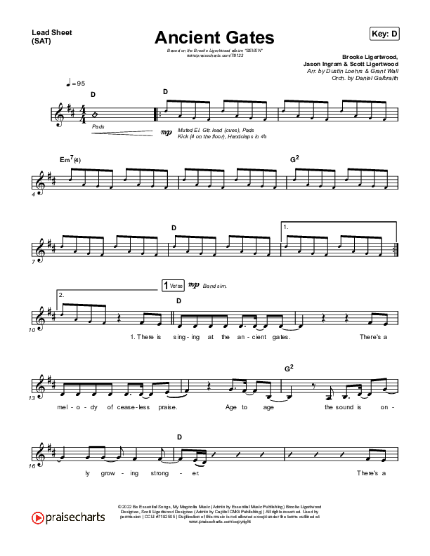 Ancient Gates Lead Sheet (SAT) (Brooke Ligertwood)