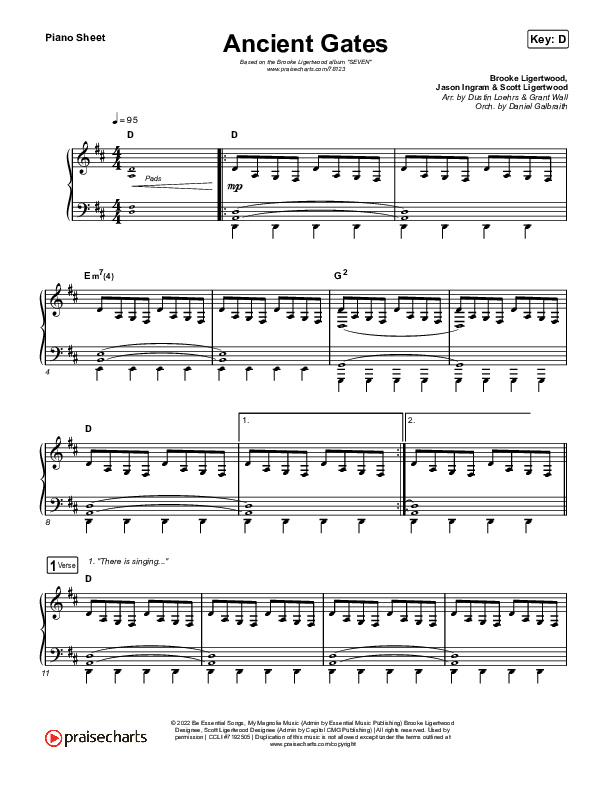 Ancient Gates Piano Sheet (Brooke Ligertwood)