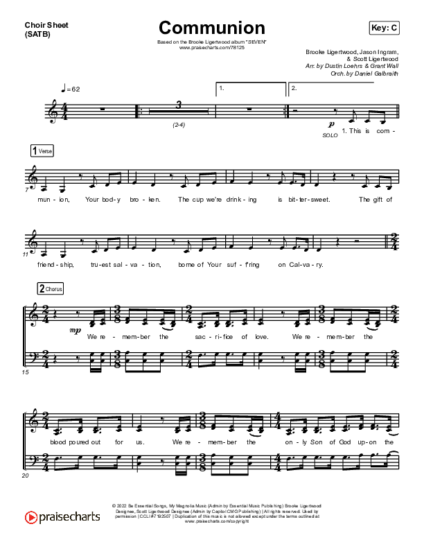 Communion Choir Sheet (SATB) (Brooke Ligertwood)
