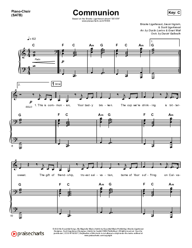 Communion Piano/Vocal (SATB) (Brooke Ligertwood)