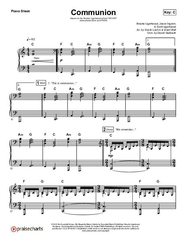 Communion Piano Sheet (Brooke Ligertwood)