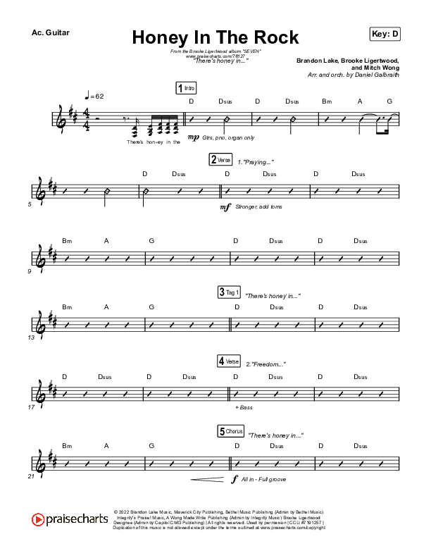 Honey In The Rock Acoustic Guitar (Brooke Ligertwood / Brandon Lake)