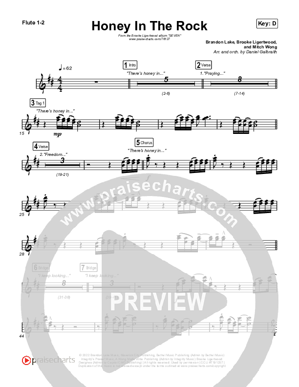 Honey In The Rock Flute 1/2 (Brooke Ligertwood / Brandon Lake)