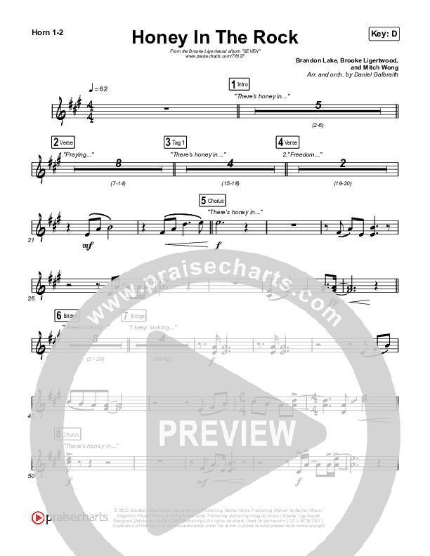 Honey In The Rock Brass Pack (Brooke Ligertwood / Brandon Lake)