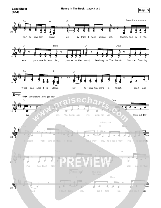 Honey In The Rock Lead Sheet (SAT) (Brooke Ligertwood / Brandon Lake)