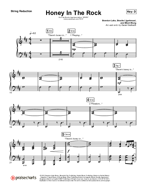 tos cine Corbata Honey In The Rock String Reduction Sheet Music PDF (Brooke Ligertwood /  Brandon Lake) - PraiseCharts