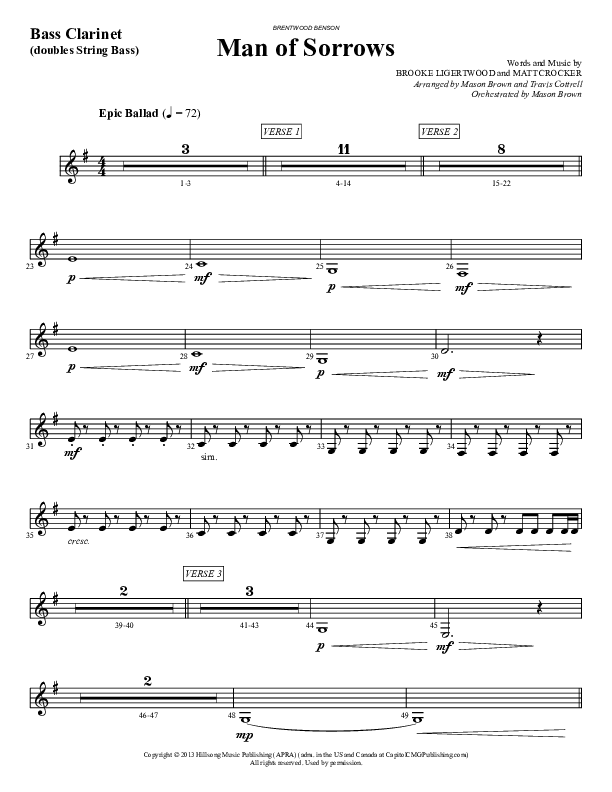 Man Of Sorrows (An Easter Moment) (Choral Anthem) Bass Clarinet (Travis Cottrell / Arr. Mason Brown)