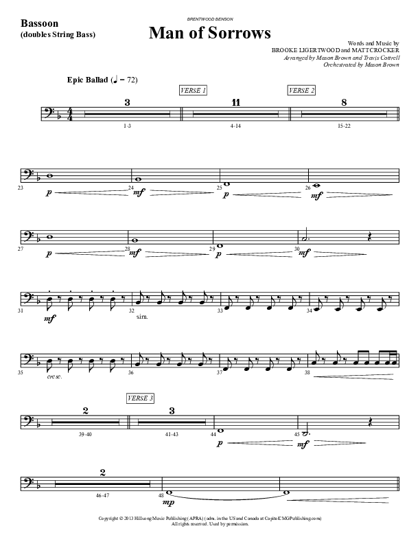 Man Of Sorrows (An Easter Moment) (Choral Anthem) Bassoon (Travis Cottrell / Arr. Mason Brown)
