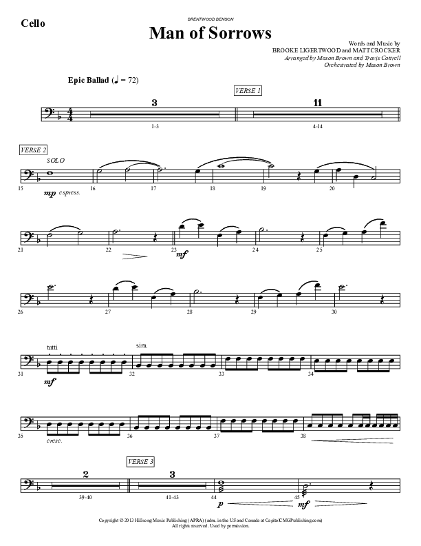 Man Of Sorrows (An Easter Moment) (Choral Anthem) Cello (Travis Cottrell / Arr. Mason Brown)