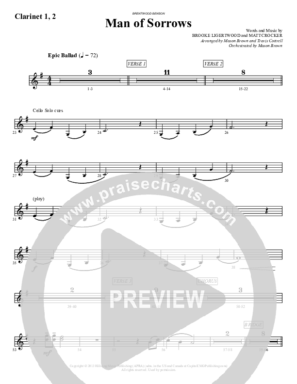 Man Of Sorrows (An Easter Moment) (Choral Anthem) Clarinet 1/2 (Travis Cottrell / Arr. Mason Brown)