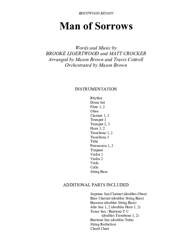 Man Of Sorrows (An Easter Moment) (Choral Anthem) Orchestration (Travis Cottrell / Arr. Mason Brown)