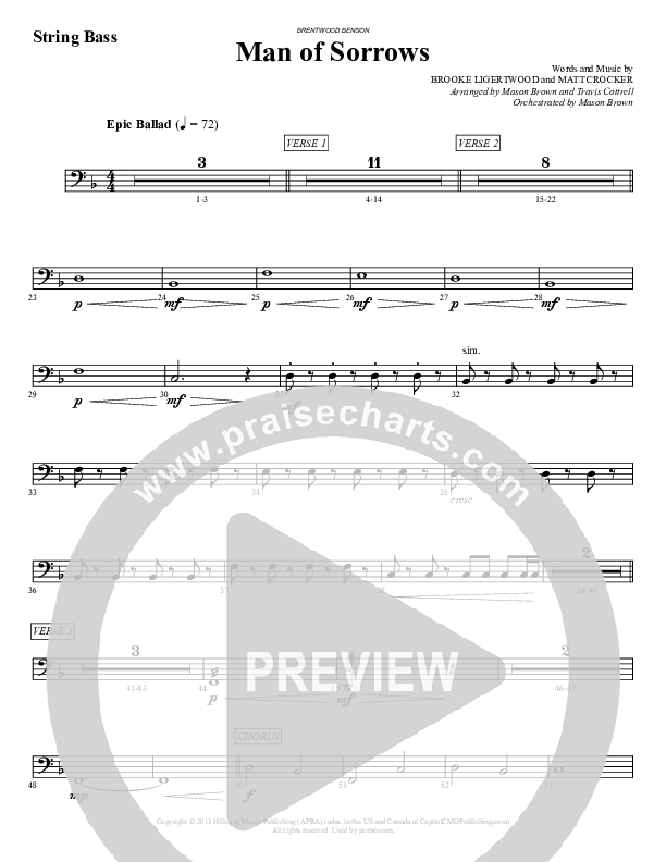 Man Of Sorrows (An Easter Moment) (Choral Anthem) Double Bass (Travis Cottrell / Arr. Mason Brown)