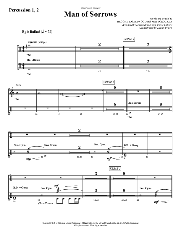 Man Of Sorrows (An Easter Moment) (Choral Anthem) Percussion 1/2 (Travis Cottrell / Arr. Mason Brown)