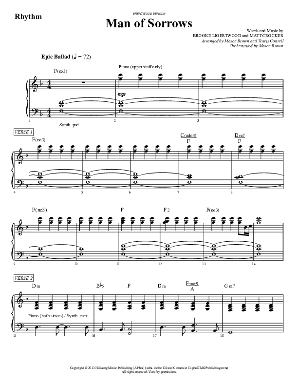 Man Of Sorrows (An Easter Moment) (Choral Anthem) Rhythm Chart (Travis Cottrell / Arr. Mason Brown)