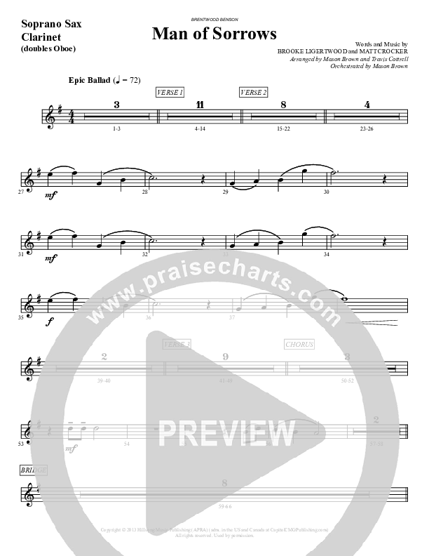 Man Of Sorrows (An Easter Moment) (Choral Anthem) Soprano Sax (Travis Cottrell / Arr. Mason Brown)