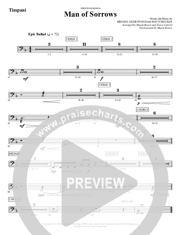 Man Of Sorrows (An Easter Moment) (Choral Anthem) Timpani (Travis Cottrell / Arr. Mason Brown)