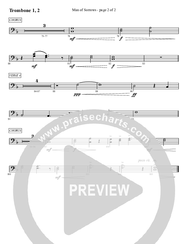 Man Of Sorrows (An Easter Moment) (Choral Anthem) Trombone 1/2 (Travis Cottrell / Arr. Mason Brown)