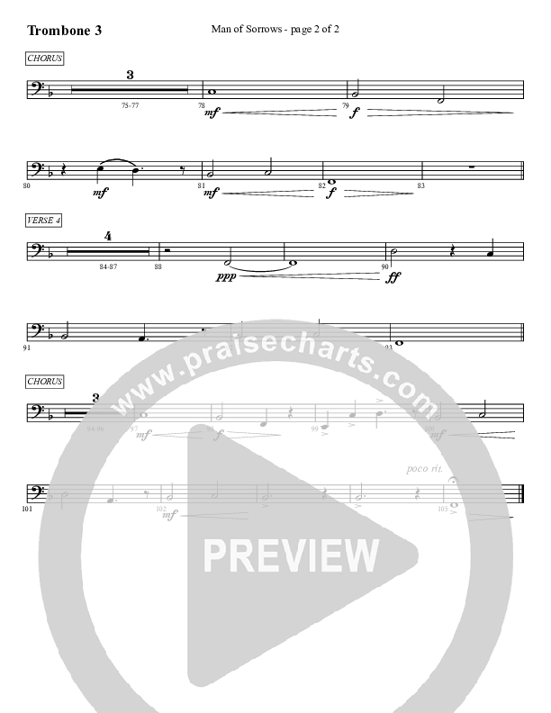 Man Of Sorrows (An Easter Moment) (Choral Anthem) Trombone 3 (Travis Cottrell / Arr. Mason Brown)