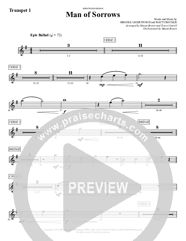 Man Of Sorrows (An Easter Moment) (Choral Anthem) Trumpet 1 (Travis Cottrell / Arr. Mason Brown)