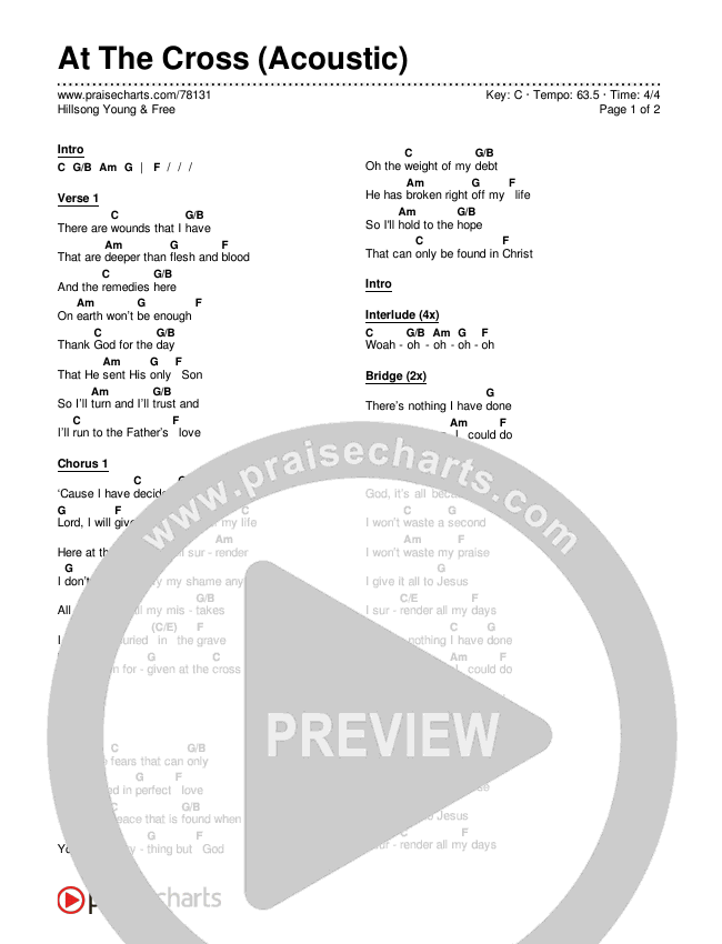 At The Cross (Acoustic) Chords & Lyrics (Hillsong Young & Free)