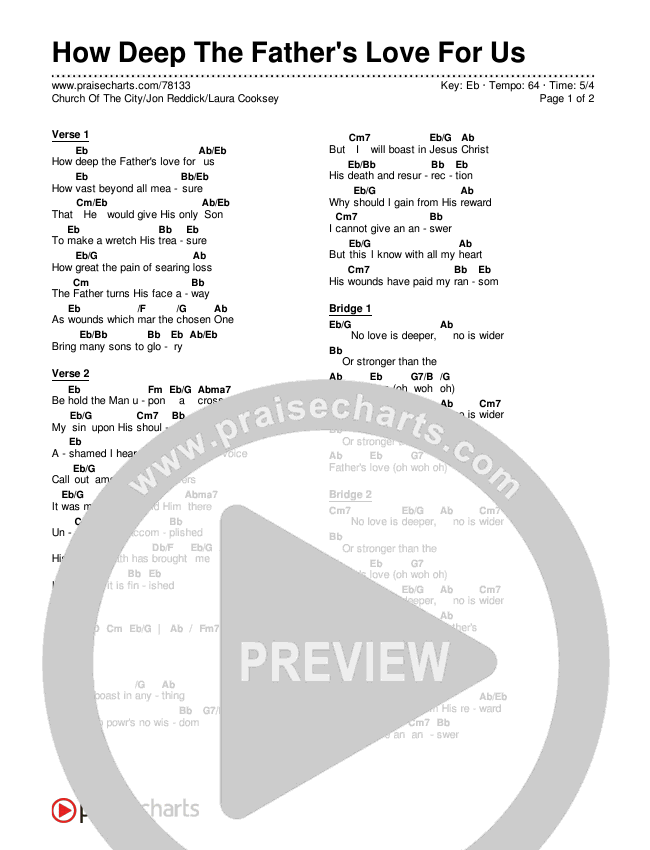 How Deep The Father's Love For Us Chords & Lyrics (Church Of The City / Jon Reddick / Laura Cooksey)