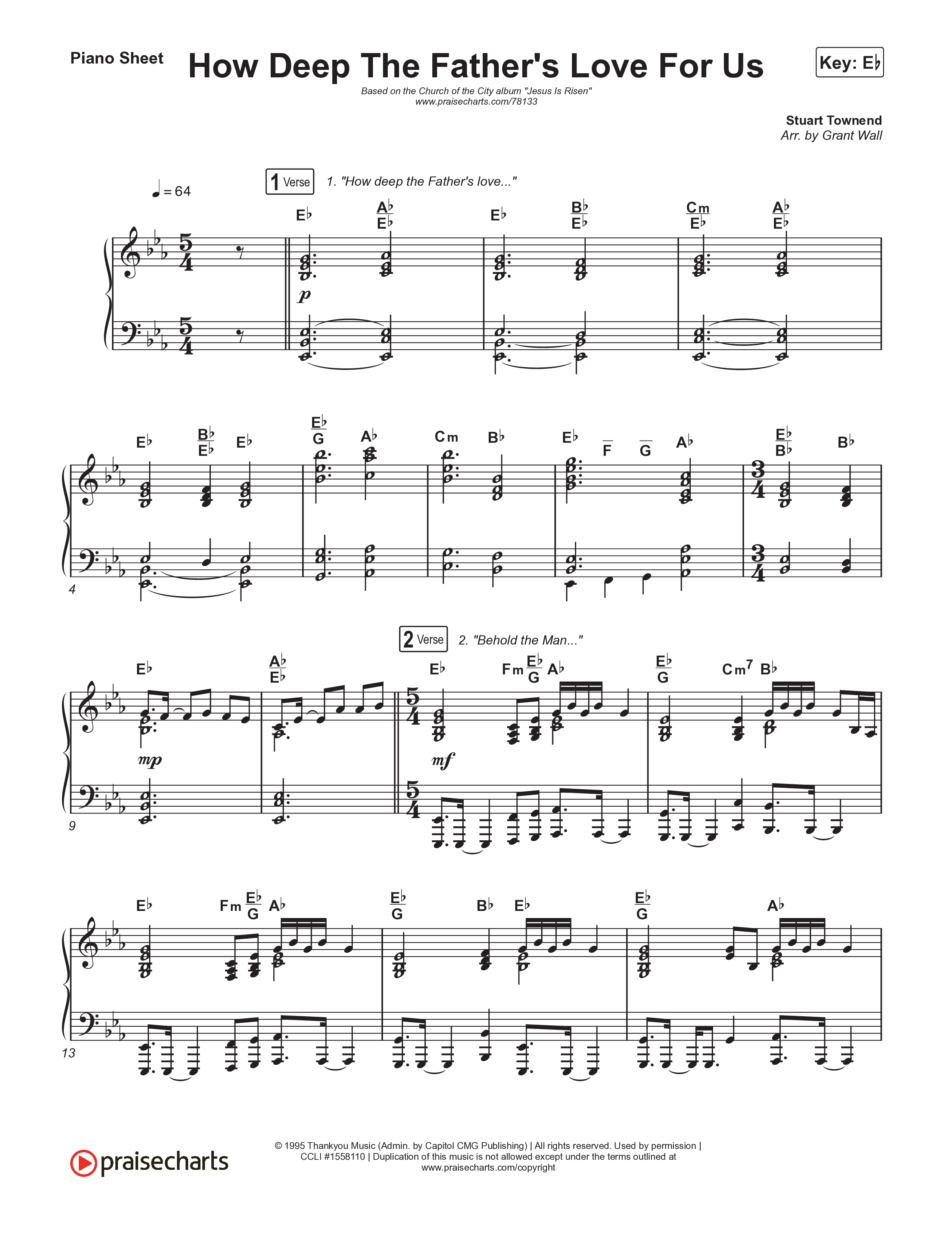How Deep The Father's Love For Us Piano Sheet (Church Of The City / Jon Reddick / Laura Cooksey)