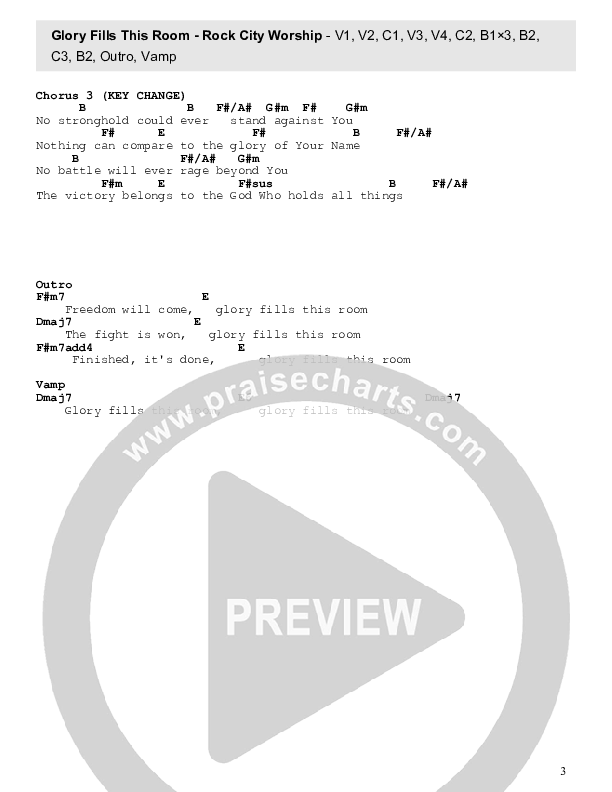 Glory Fills This Room Chord Chart (Rock City Worship)