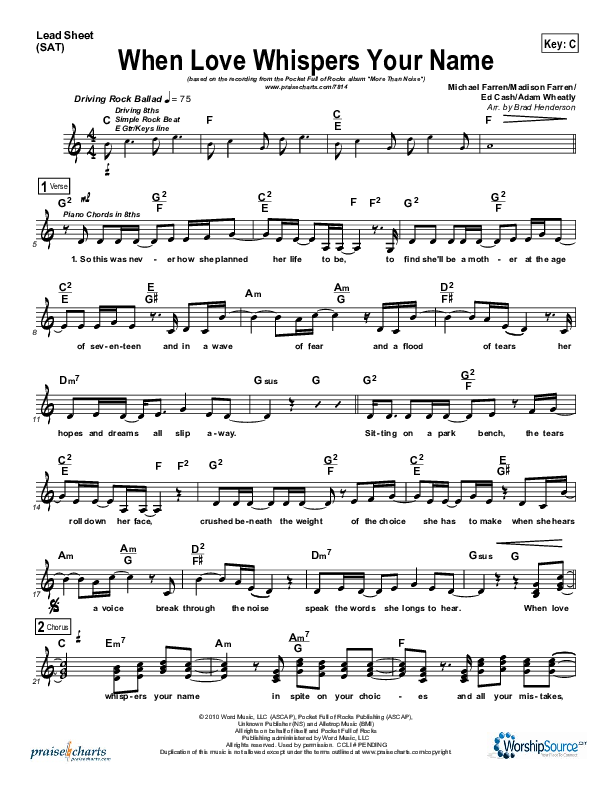 When Love Whispers Lead Sheet (Pocket Full Of Rocks)