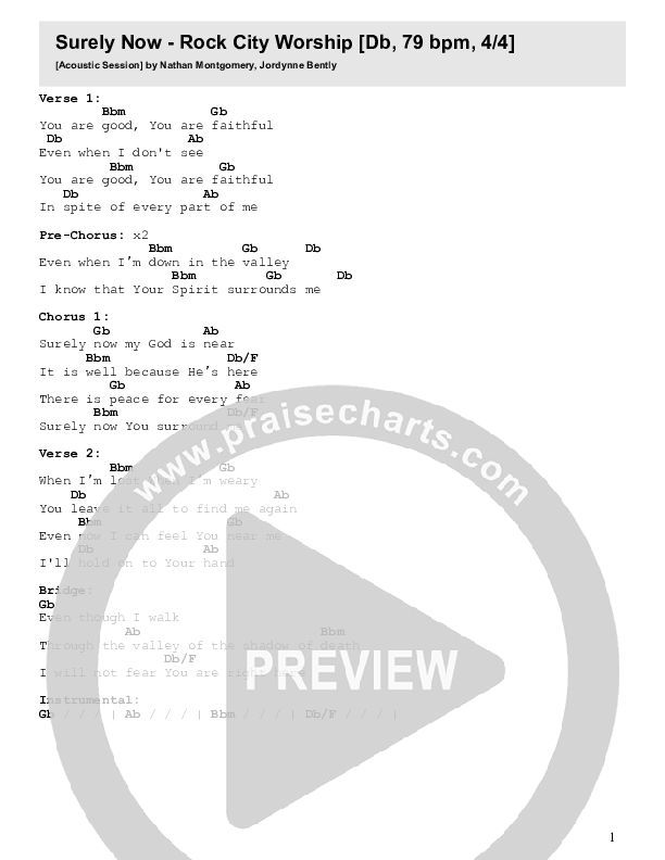 Surely Now Chord Chart (Rock City Worship)