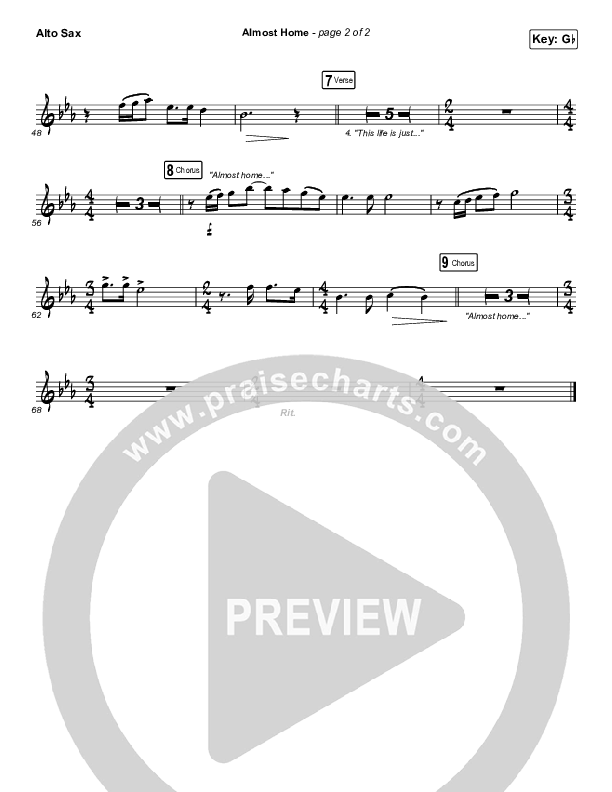 Almost Home Alto Sax (Matt Papa / Matt Boswell / Keith & Kristyn Getty / Shane & Shane)