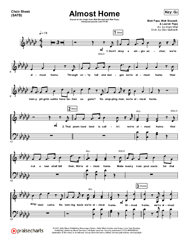 Almost Home Choir Vocals (SATB) (Matt Papa / Matt Boswell / Keith & Kristyn Getty / Shane & Shane)