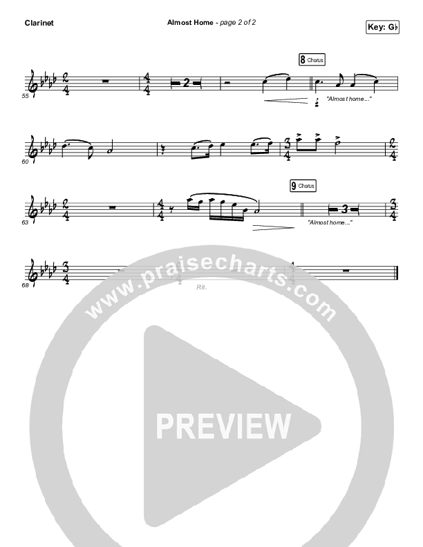 Almost Home Clarinet (Matt Papa / Matt Boswell / Keith & Kristyn Getty / Shane & Shane)