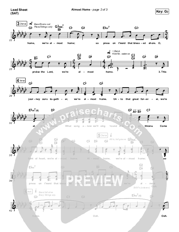 Almost Home Lead Sheet (SAT) (Matt Papa / Matt Boswell / Keith & Kristyn Getty / Shane & Shane)