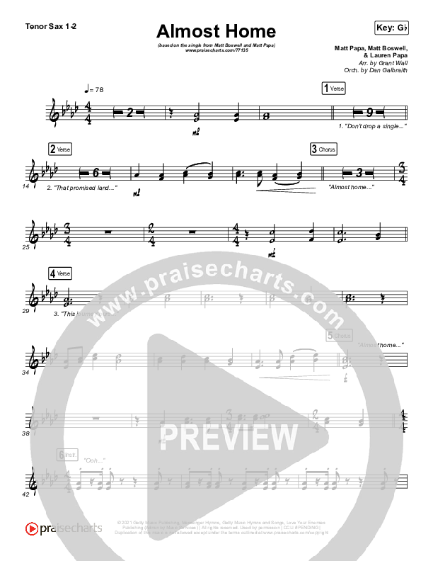 Almost Home Tenor Sax 1/2 (Matt Papa / Matt Boswell / Keith & Kristyn Getty / Shane & Shane)