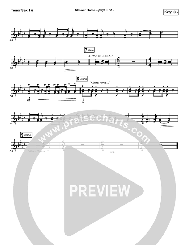 Almost Home Tenor Sax 1/2 (Matt Papa / Matt Boswell / Keith & Kristyn Getty / Shane & Shane)