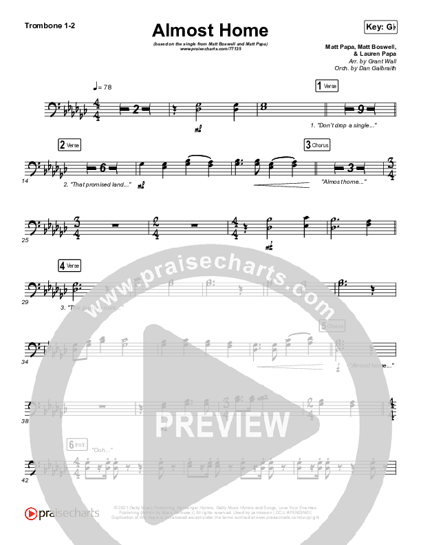Almost Home Trombone 1/2 (Matt Papa / Matt Boswell / Keith & Kristyn Getty / Shane & Shane)