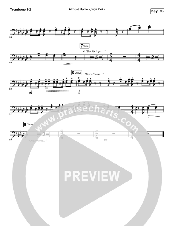 Almost Home Trombone 1/2 (Matt Papa / Matt Boswell / Keith & Kristyn Getty / Shane & Shane)