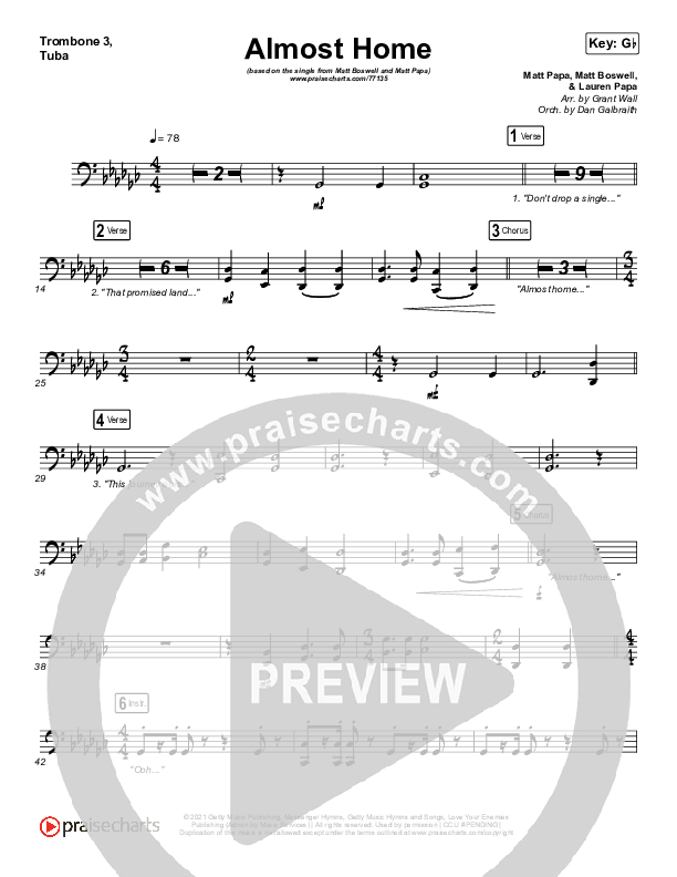Almost Home Trombone 3/Tuba (Matt Papa / Matt Boswell / Keith & Kristyn Getty / Shane & Shane)